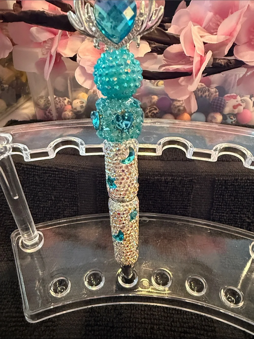 Handcrafted Teal Beaded Decorative Pen - Home Office Arts & Crafts
